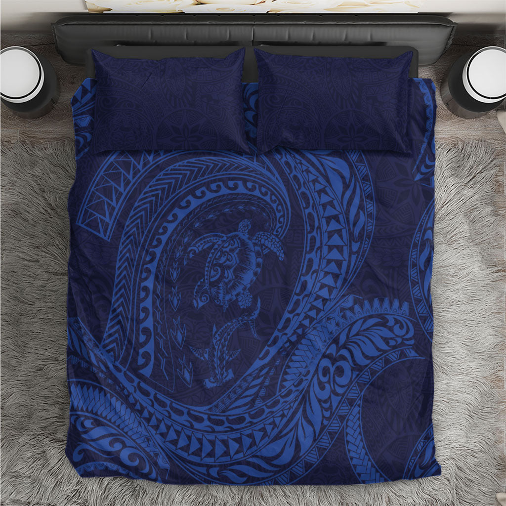 Hawaiian Turtle and Shark Bedding Set Kakau Tribal with Polynesian Pattern Blue Color LT03 Blue - Polynesian Pride
