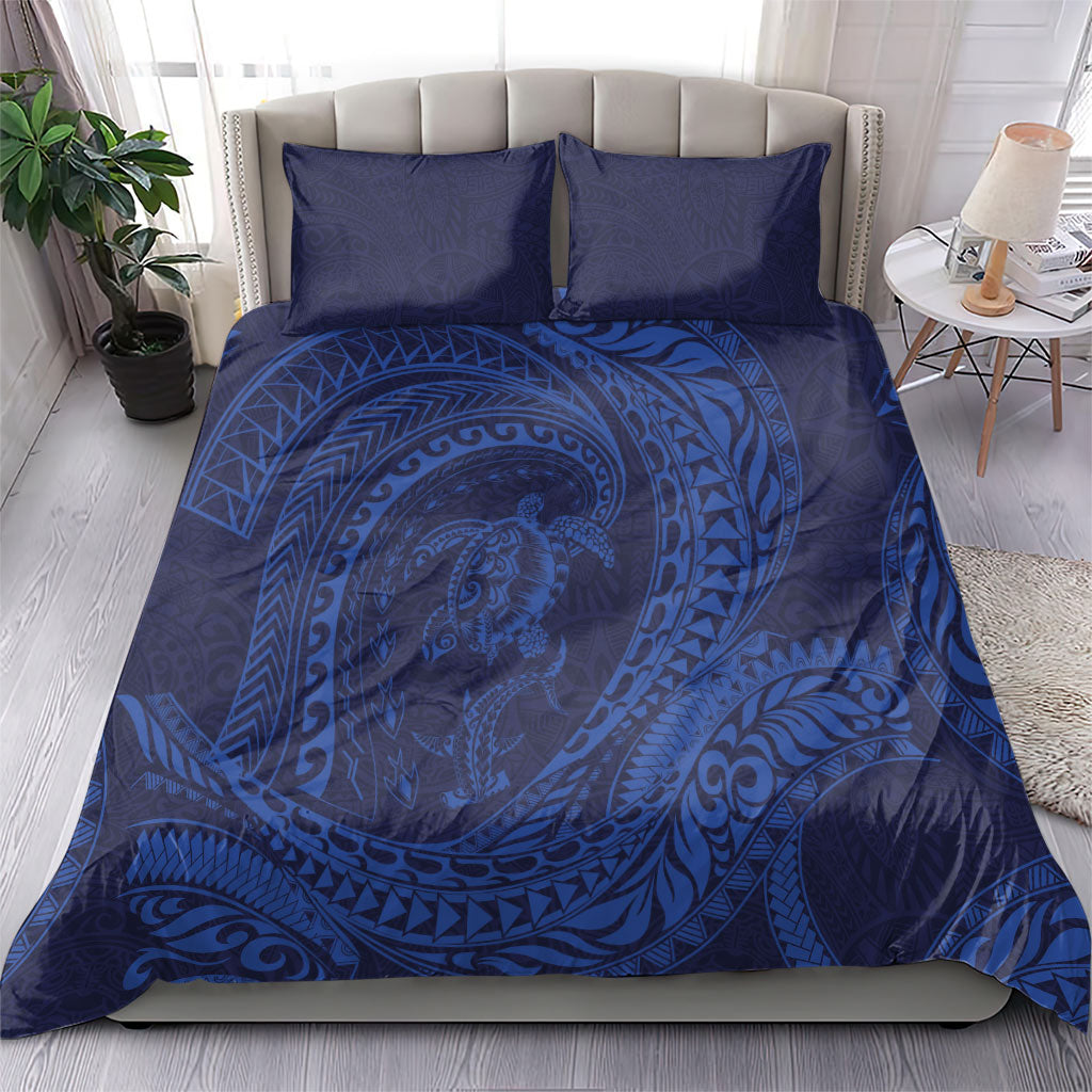 Hawaiian Turtle and Shark Bedding Set Kakau Tribal with Polynesian Pattern Blue Color LT03 - Polynesian Pride