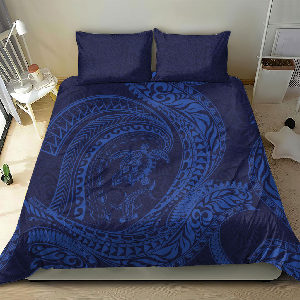 Hawaiian Turtle and Shark Bedding Set Kakau Tribal with Polynesian Pattern Blue Color LT03 - Polynesian Pride