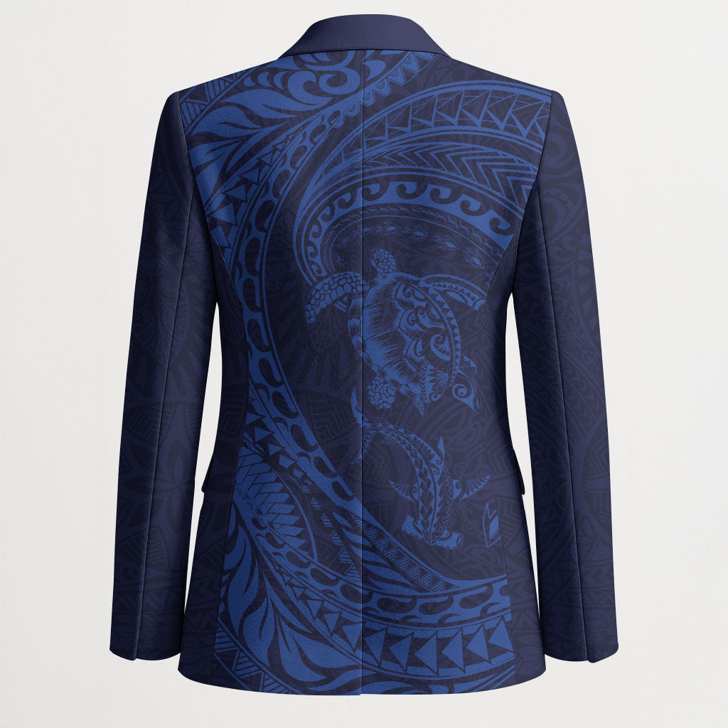 Hawaiian Turtle and Shark Blazer Kakau Tribal with Polynesian Pattern Blue Color LT03 - Polynesian Pride