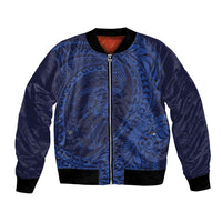 Hawaiian Turtle and Shark Bomber Jacket Kakau Tribal with Polynesian Pattern Blue Color LT03 Unisex Blue - Polynesian Pride