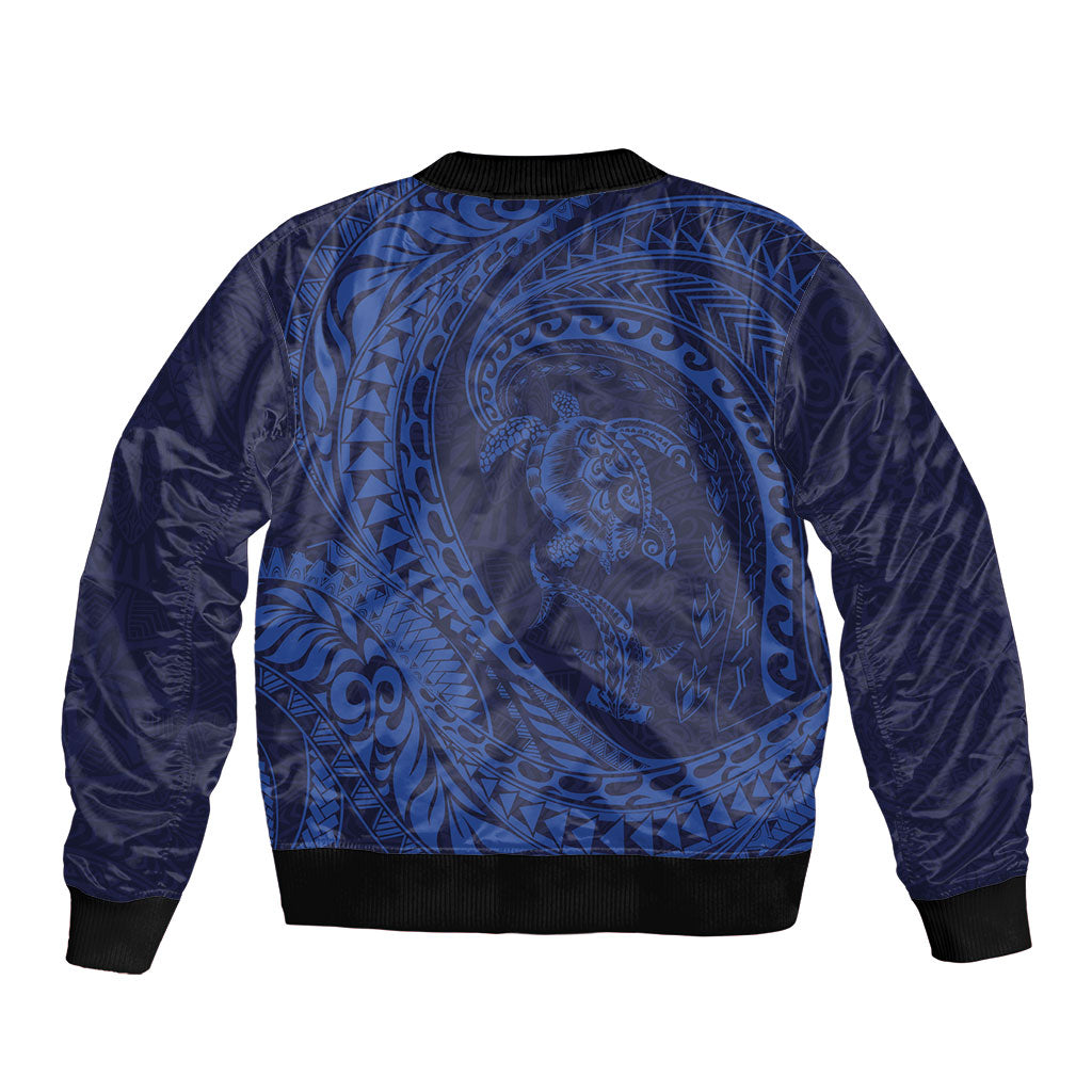 Hawaiian Turtle and Shark Bomber Jacket Kakau Tribal with Polynesian Pattern Blue Color LT03 - Polynesian Pride