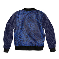 Hawaiian Turtle and Shark Bomber Jacket Kakau Tribal with Polynesian Pattern Blue Color LT03 - Polynesian Pride