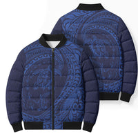 Hawaiian Turtle and Shark Bomber Puffer Jacket Kakau Tribal with Polynesian Pattern Blue Color LT03 - Polynesian Pride