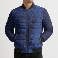 Hawaiian Turtle and Shark Bomber Puffer Jacket Kakau Tribal with Polynesian Pattern Blue Color LT03 - Polynesian Pride