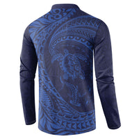 Hawaiian Turtle and Shark Button Sweatshirt Kakau Tribal with Polynesian Pattern Blue Color LT03 - Polynesian Pride