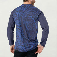 Hawaiian Turtle and Shark Button Sweatshirt Kakau Tribal with Polynesian Pattern Blue Color LT03 - Polynesian Pride