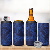 Hawaiian Turtle and Shark 4 in 1 Can Cooler Tumbler Kakau Tribal with Polynesian Pattern Blue Color LT03 - Polynesian Pride