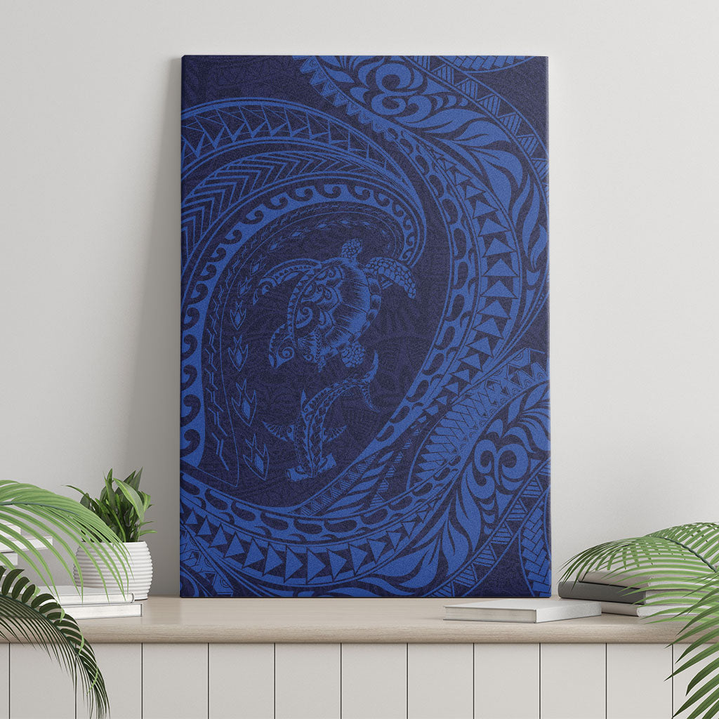 Hawaiian Turtle and Shark Canvas Wall Art Kakau Tribal with Polynesian Pattern Blue Color LT03 - Polynesian Pride