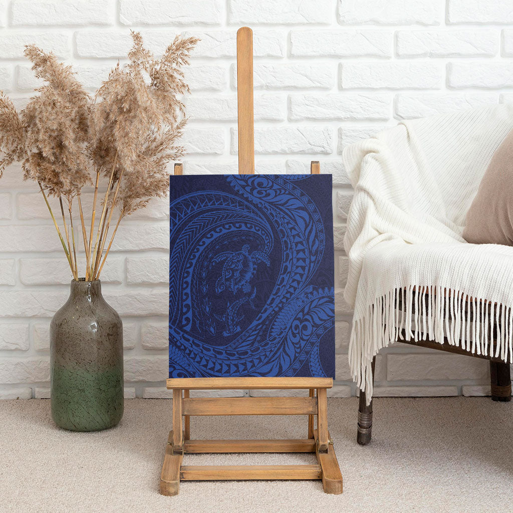 Hawaiian Turtle and Shark Canvas Wall Art Kakau Tribal with Polynesian Pattern Blue Color LT03 - Polynesian Pride