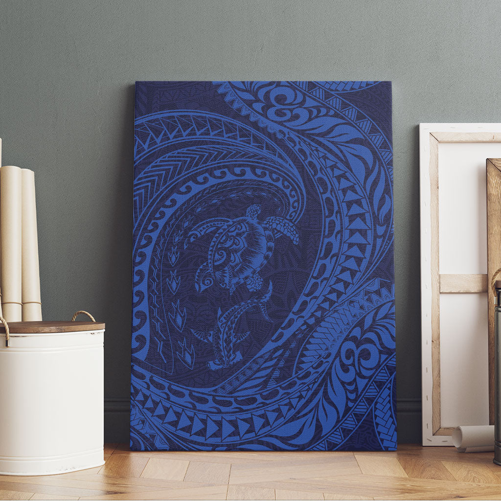Hawaiian Turtle and Shark Canvas Wall Art Kakau Tribal with Polynesian Pattern Blue Color LT03 - Polynesian Pride
