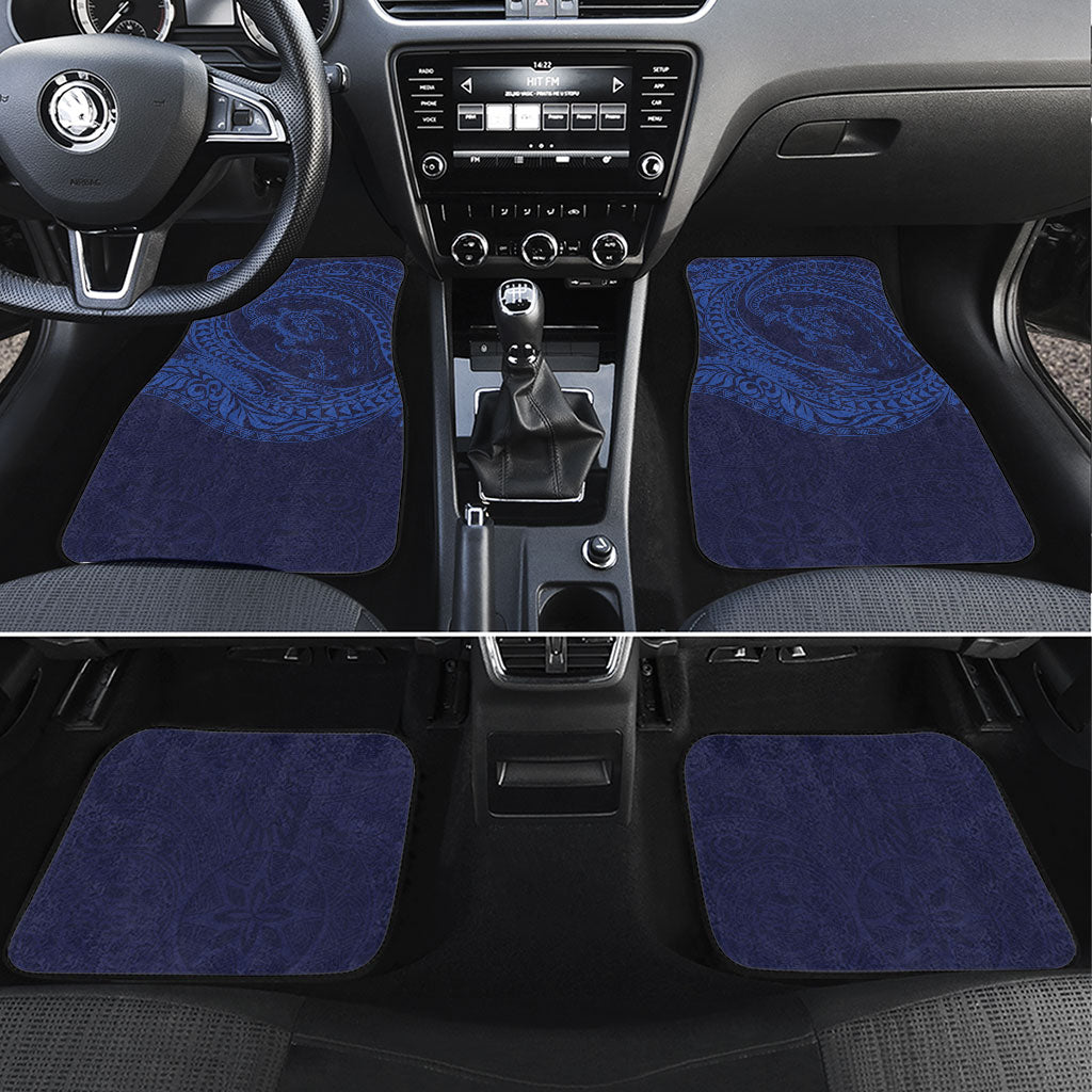Hawaiian Turtle and Shark Car Mats Kakau Tribal with Polynesian Pattern Blue Color LT03 Set 4pcs Blue - Polynesian Pride