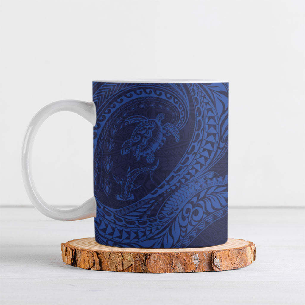 Hawaiian Turtle and Shark Ceramic Mug Kakau Tribal with Polynesian Pattern Blue Color LT03 Blue - Polynesian Pride