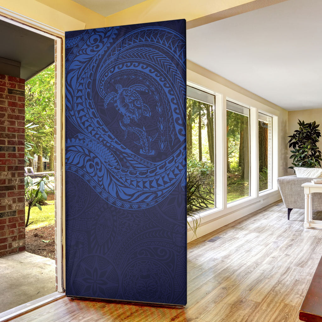 Hawaiian Turtle and Shark Door Cover Kakau Tribal with Polynesian Pattern Blue Color LT03 - Polynesian Pride