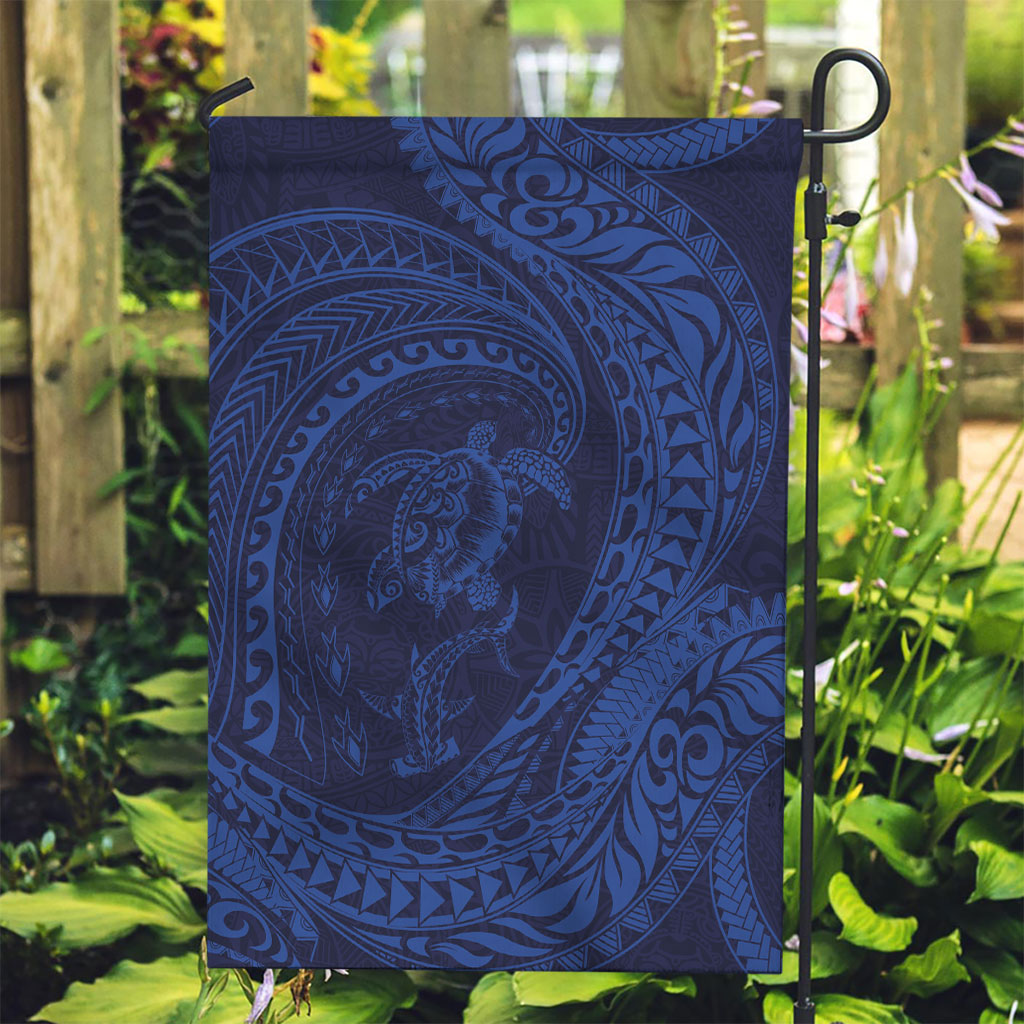 Hawaiian Turtle and Shark Garden Flag Kakau Tribal with Polynesian Pattern Blue Color LT03 Garden Flag Blue - Polynesian Pride