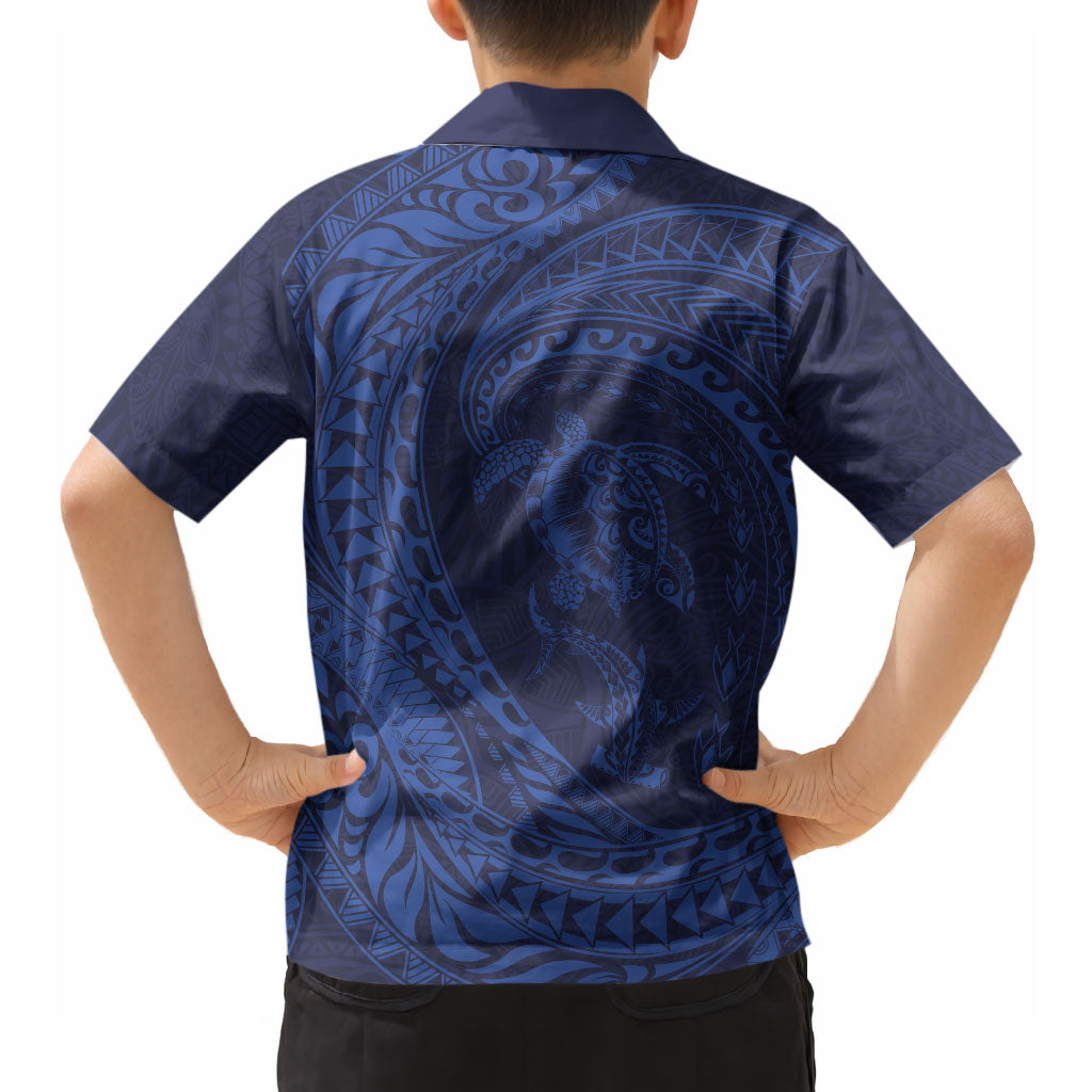 Hawaiian Turtle and Shark Hawaiian Shirt Kakau Tribal with Polynesian Pattern Blue Color LT03 - Polynesian Pride