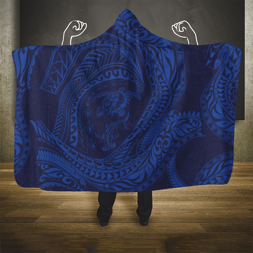 Hawaiian Turtle and Shark Hooded Blanket Kakau Tribal with Polynesian Pattern Blue Color LT03 - Polynesian Pride