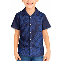Hawaiian Turtle and Shark Kid Hawaiian Shirt Kakau Tribal with Polynesian Pattern Blue Color LT03 Kid Blue - Polynesian Pride