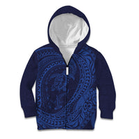 Hawaiian Turtle and Shark Kid Hoodie Kakau Tribal with Polynesian Pattern Blue Color LT03 Zip Hoodie Blue - Polynesian Pride