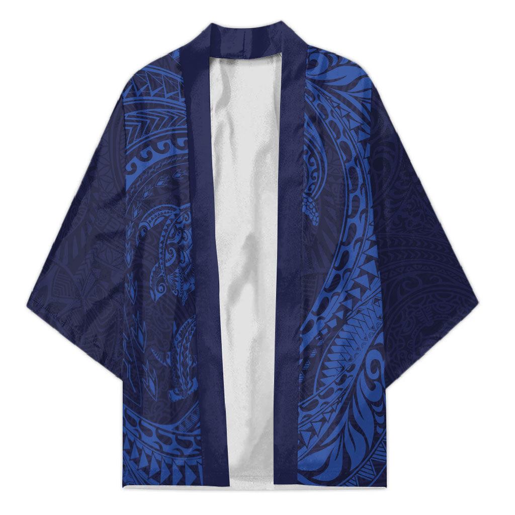 Hawaiian Turtle and Shark Kimono Kakau Tribal with Polynesian Pattern Blue Color LT03 Unisex Blue - Polynesian Pride
