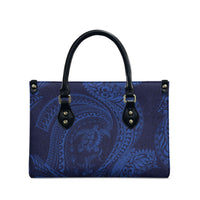 Hawaiian Turtle and Shark Leather Bag Kakau Tribal with Polynesian Pattern Blue Color LT03 - Polynesian Pride