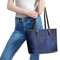 Hawaiian Turtle and Shark Leather Tote Bag Kakau Tribal with Polynesian Pattern Blue Color LT03 - Polynesian Pride