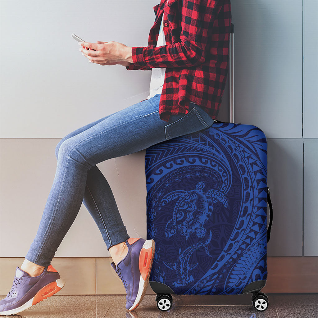 Hawaiian Turtle and Shark Luggage Cover Kakau Tribal with Polynesian Pattern Blue Color LT03 - Polynesian Pride