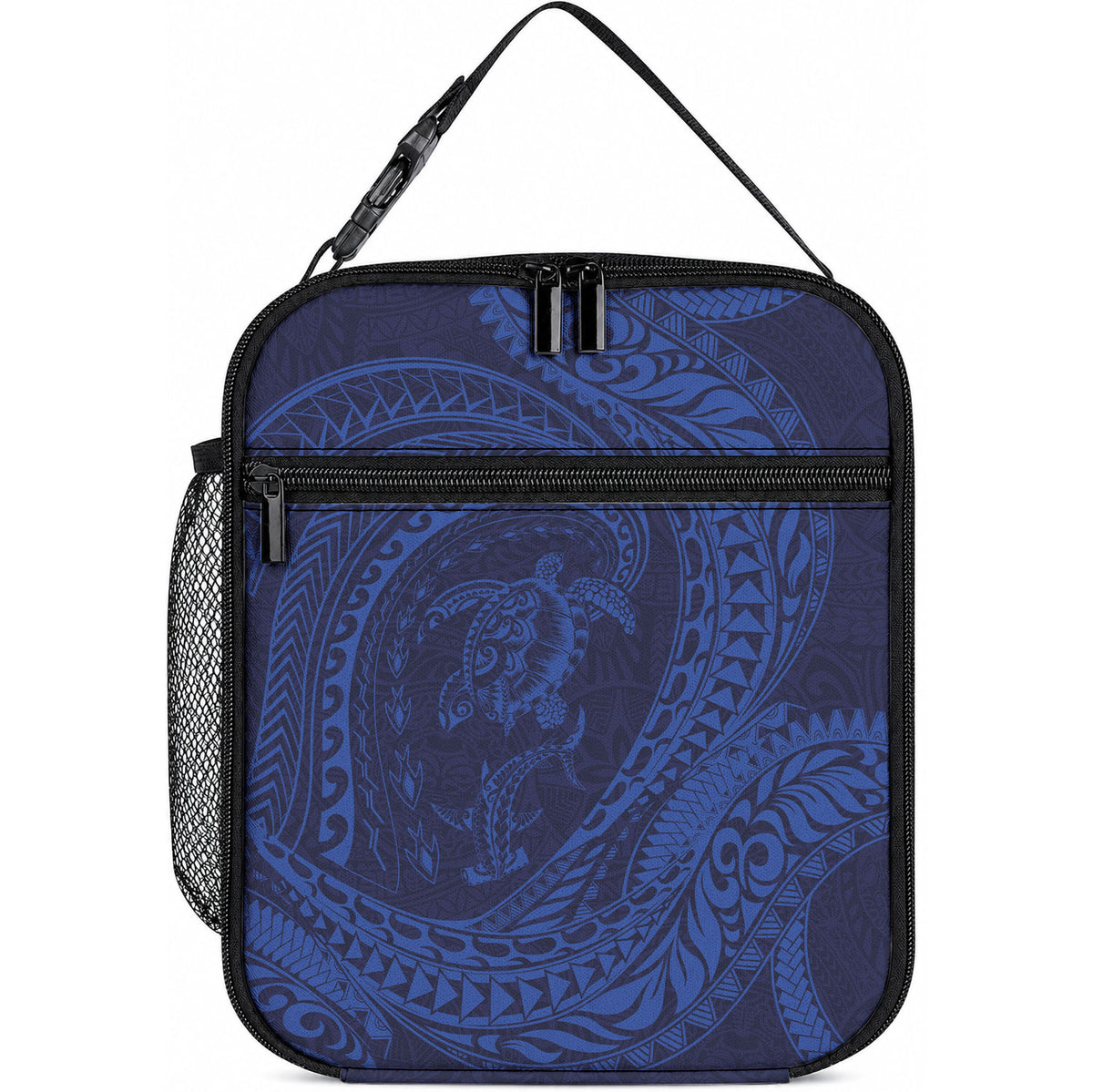 Hawaiian Turtle and Shark Lunch Bag Kakau Tribal with Polynesian Pattern Blue Color
