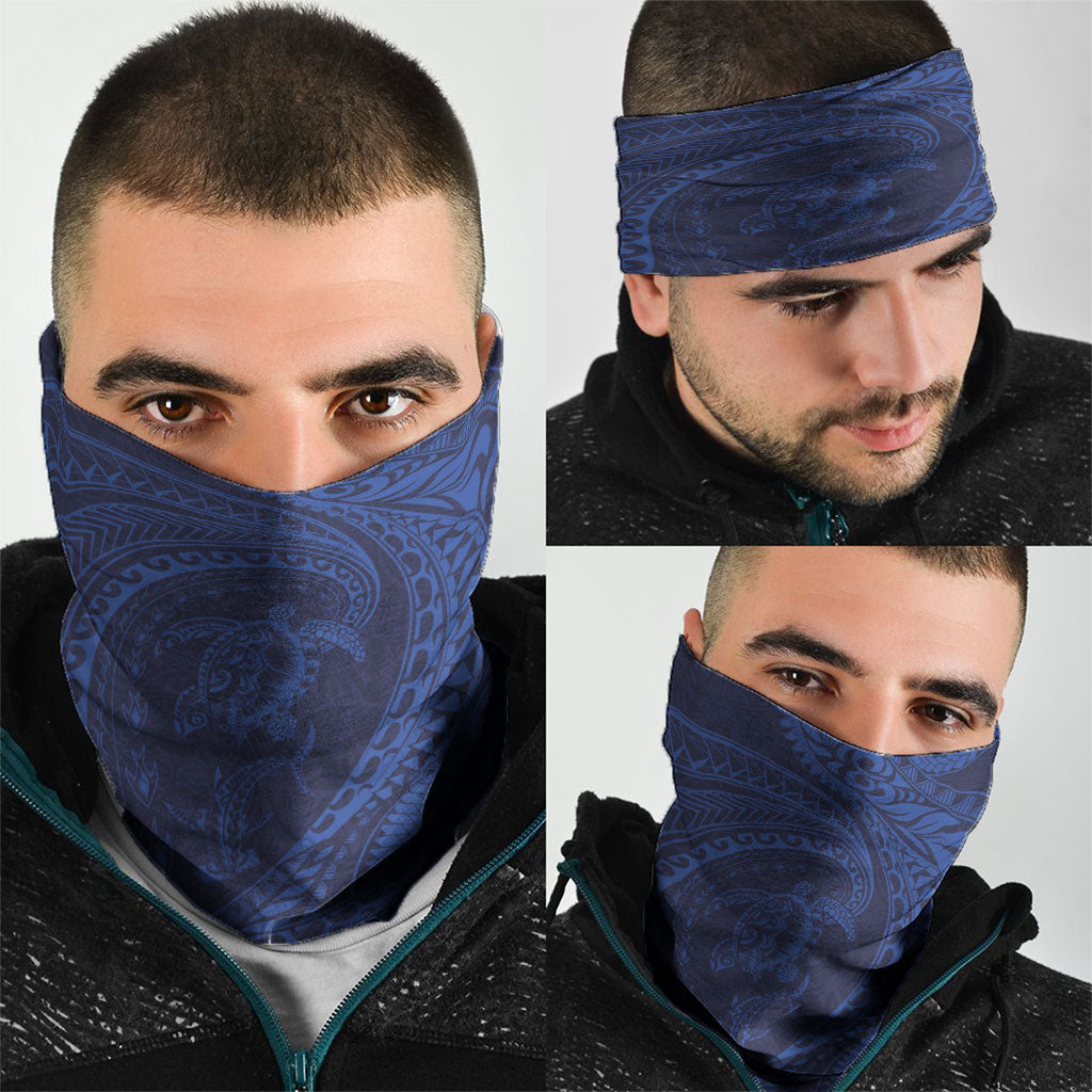 Hawaiian Turtle and Shark Neck Gaiter Kakau Tribal with Polynesian Pattern Blue Color LT03 - Polynesian Pride