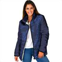 Hawaiian Turtle and Shark Padded Jacket Kakau Tribal with Polynesian Pattern Blue Color LT03 Women Blue - Polynesian Pride