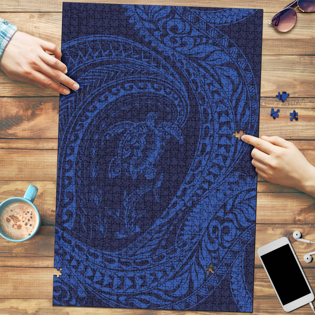 Hawaiian Turtle and Shark Puzzle Kakau Tribal with Polynesian Pattern Blue Color LT03 Blue - Polynesian Pride