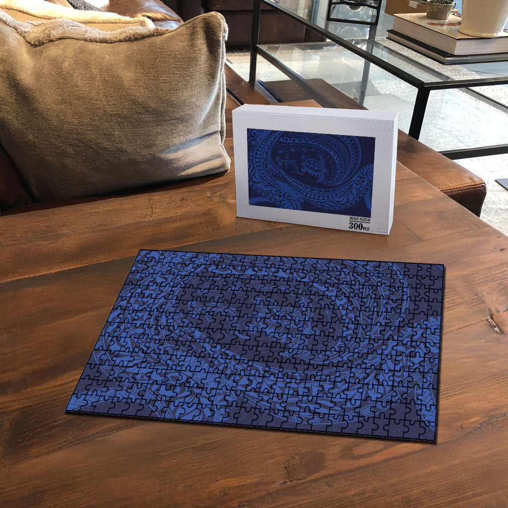 Hawaiian Turtle and Shark Puzzle Kakau Tribal with Polynesian Pattern Blue Color LT03 - Polynesian Pride