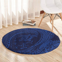 Hawaiian Turtle and Shark Round Carpet Kakau Tribal with Polynesian Pattern Blue Color LT03 - Polynesian Pride