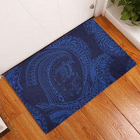 Hawaiian Turtle and Shark Rubber Doormat Kakau Tribal with Polynesian Pattern Blue Color LT03 - Polynesian Pride