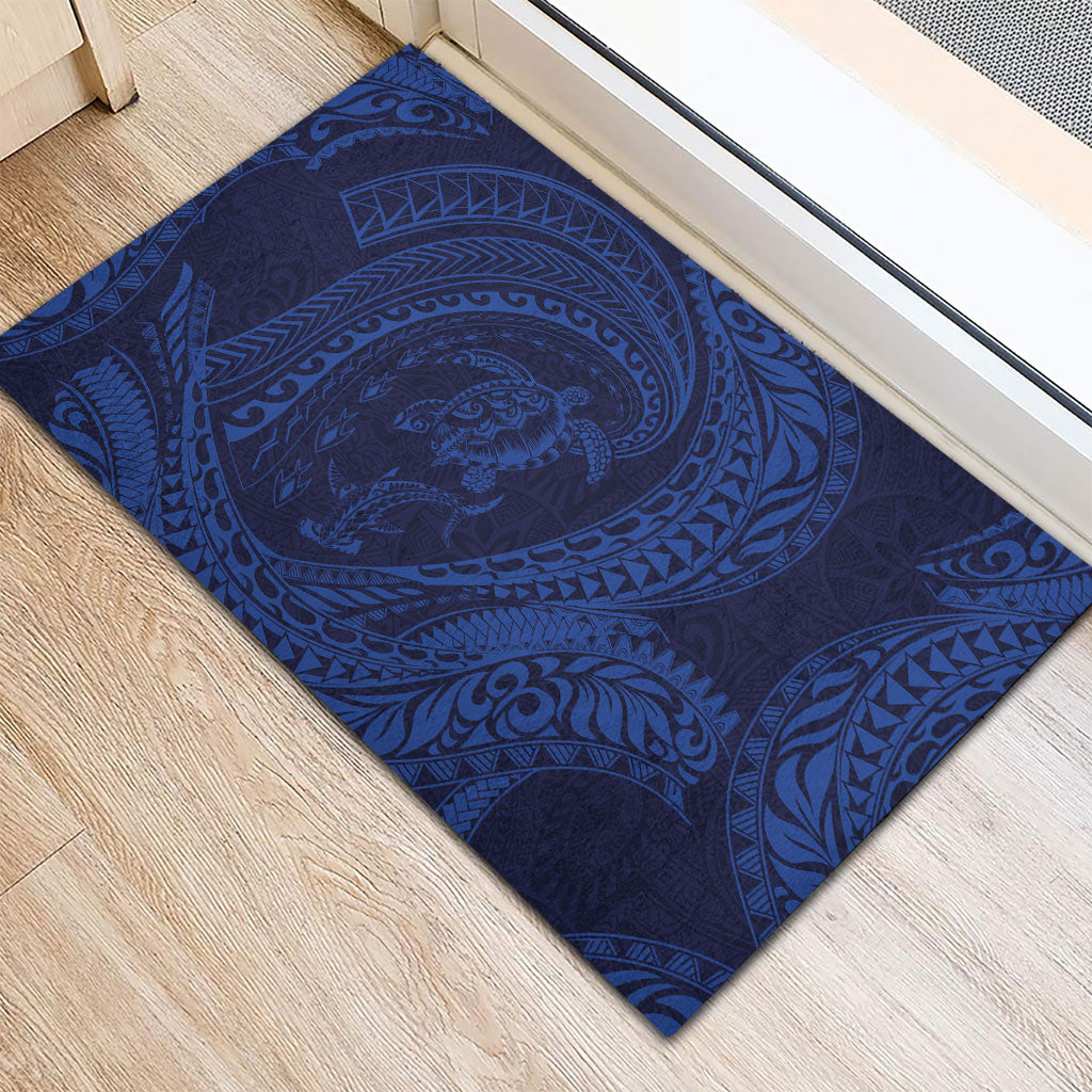 Hawaiian Turtle and Shark Rubber Doormat Kakau Tribal with Polynesian Pattern Blue Color LT03 - Polynesian Pride