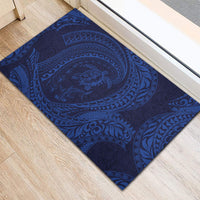 Hawaiian Turtle and Shark Rubber Doormat Kakau Tribal with Polynesian Pattern Blue Color LT03 - Polynesian Pride