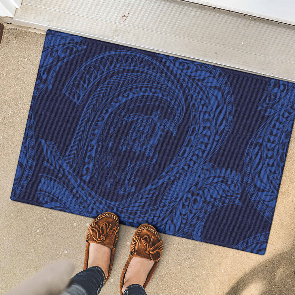 Hawaiian Turtle and Shark Rubber Doormat Kakau Tribal with Polynesian Pattern Blue Color LT03 - Polynesian Pride