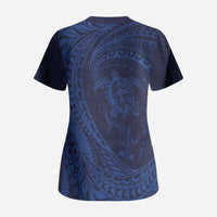 Hawaiian Turtle and Shark Scrub Top Kakau Tribal with Polynesian Pattern Blue Color LT03 - Polynesian Pride