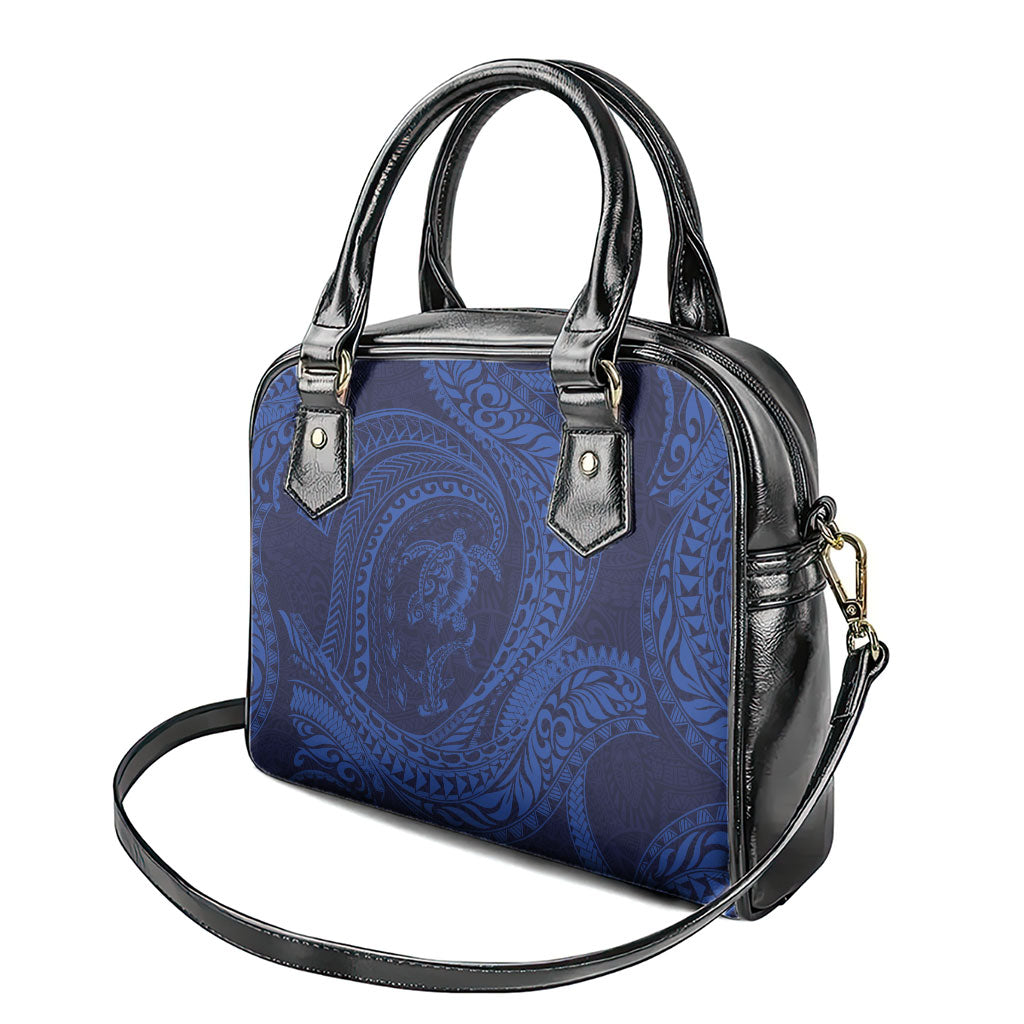 Hawaiian Turtle and Shark Shoulder Handbag Kakau Tribal with Polynesian Pattern Blue Color LT03 - Polynesian Pride