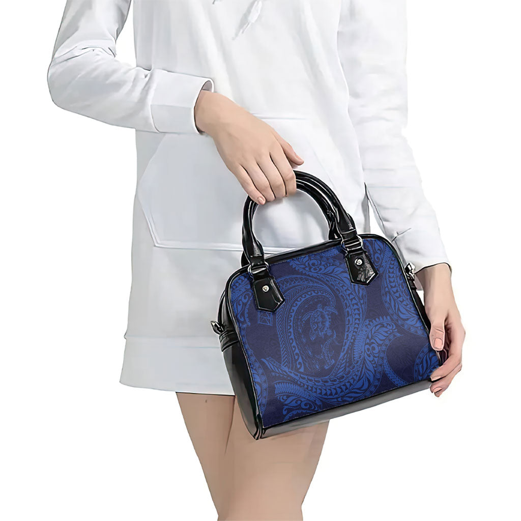 Hawaiian Turtle and Shark Shoulder Handbag Kakau Tribal with Polynesian Pattern Blue Color LT03 - Polynesian Pride