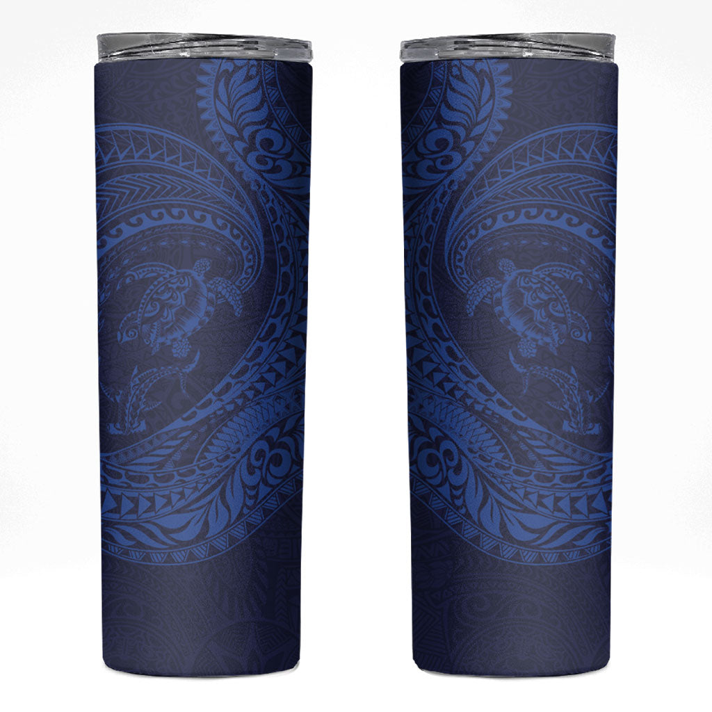 Hawaiian Turtle and Shark Skinny Tumbler Kakau Tribal with Polynesian Pattern Blue Color LT03 Blue - Polynesian Pride