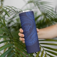Hawaiian Turtle and Shark Skinny Tumbler Kakau Tribal with Polynesian Pattern Blue Color LT03 - Polynesian Pride