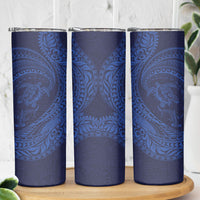Hawaiian Turtle and Shark Skinny Tumbler Kakau Tribal with Polynesian Pattern Blue Color LT03 - Polynesian Pride
