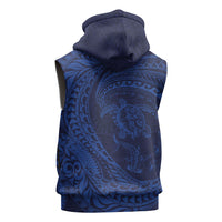 Hawaiian Turtle and Shark Sleeveless Hoodie Kakau Tribal with Polynesian Pattern Blue Color LT03 - Polynesian Pride