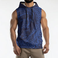 Hawaiian Turtle and Shark Sleeveless Hoodie Kakau Tribal with Polynesian Pattern Blue Color LT03 - Polynesian Pride