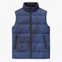 Hawaiian Turtle and Shark Sleeveless Puffer Jacket Kakau Tribal with Polynesian Pattern Blue Color LT03 Unisex Blue - Polynesian Pride