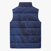 Hawaiian Turtle and Shark Sleeveless Puffer Jacket Kakau Tribal with Polynesian Pattern Blue Color LT03 - Polynesian Pride