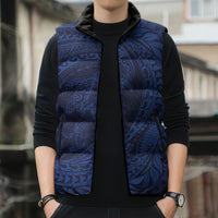 Hawaiian Turtle and Shark Sleeveless Puffer Jacket Kakau Tribal with Polynesian Pattern Blue Color LT03 - Polynesian Pride