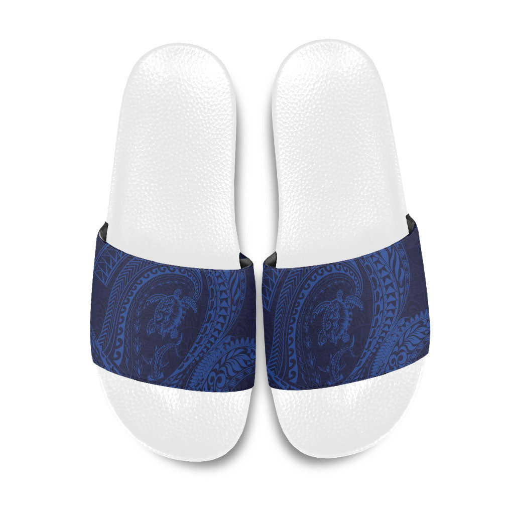 Hawaiian Turtle and Shark Slide Sandals Kakau Tribal with Polynesian Pattern Blue Color LT03 Blue - Polynesian Pride