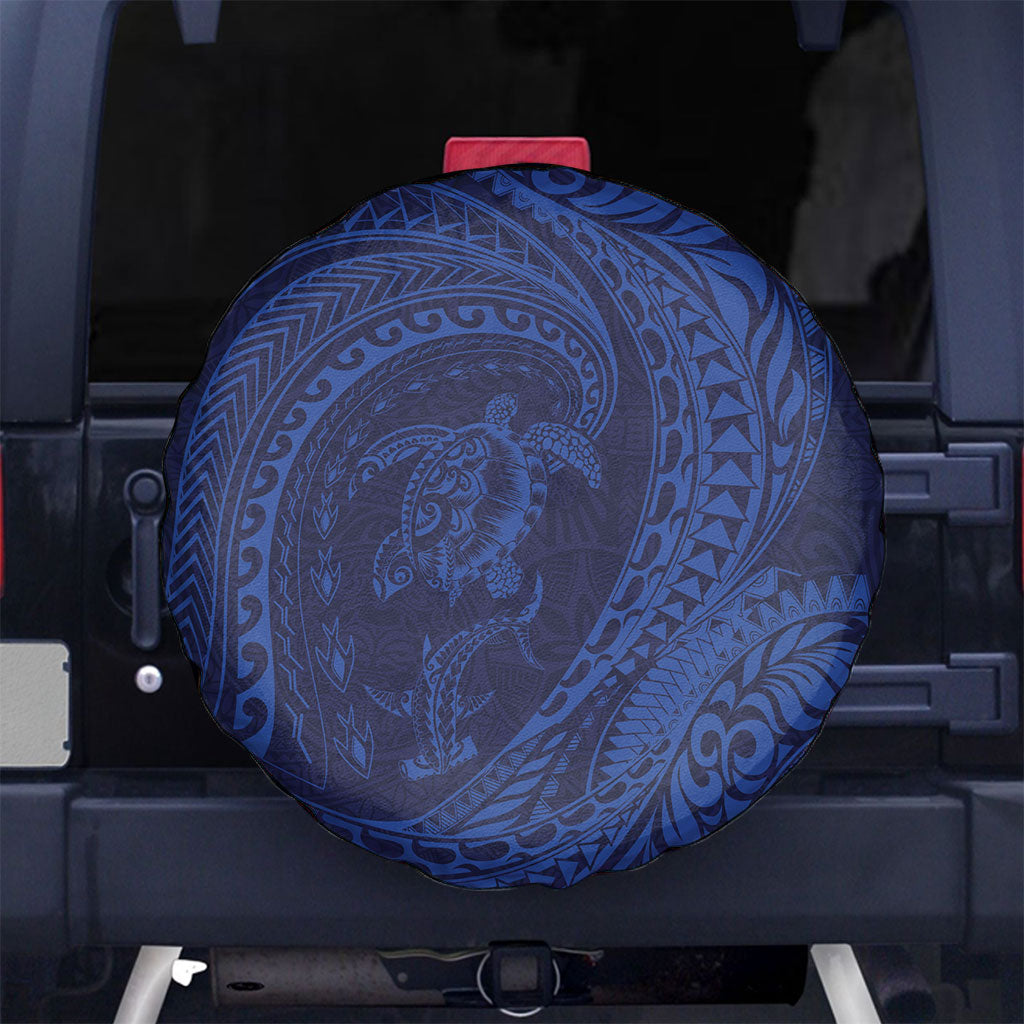 Hawaiian Turtle and Shark Spare Tire Cover Kakau Tribal with Polynesian Pattern Blue Color LT03 No hole Blue - Polynesian Pride